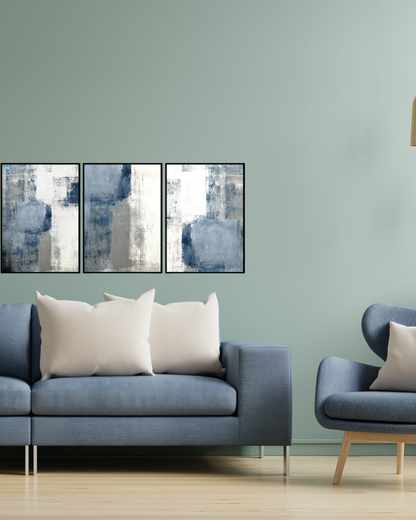 Blue Grey and White Abstract Canvas Print Wall Art | CP187