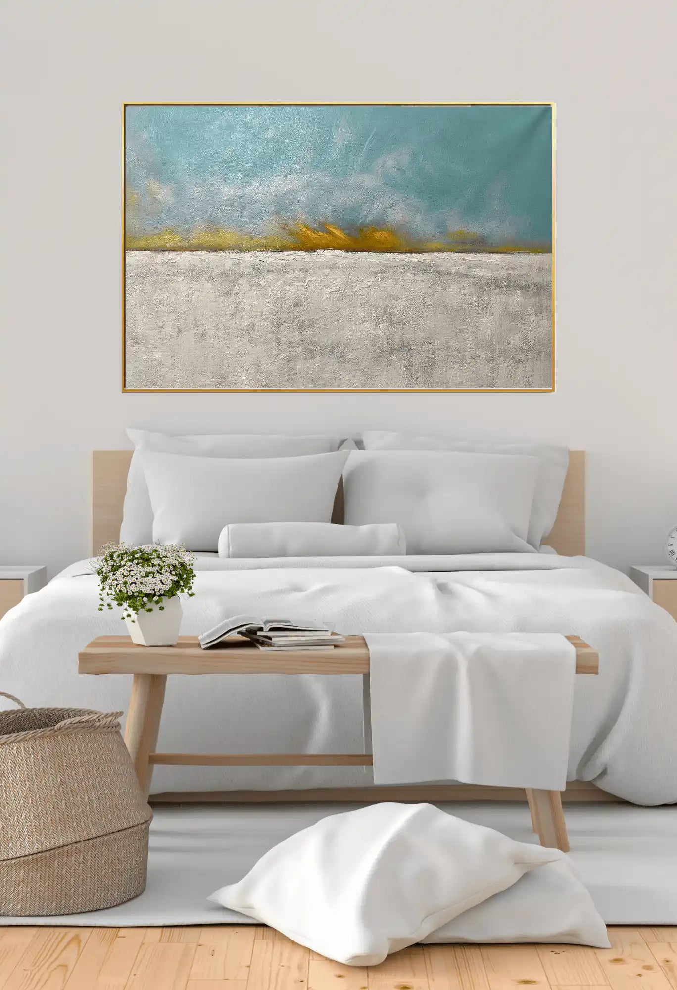 Sky Blue and White Horizon Landscape Abstract Hand-Painted Canvas Art | HP037