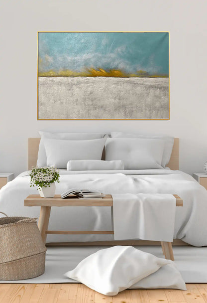 Sky Blue and White Horizon Landscape Abstract Hand-Painted Canvas Art | HP037
