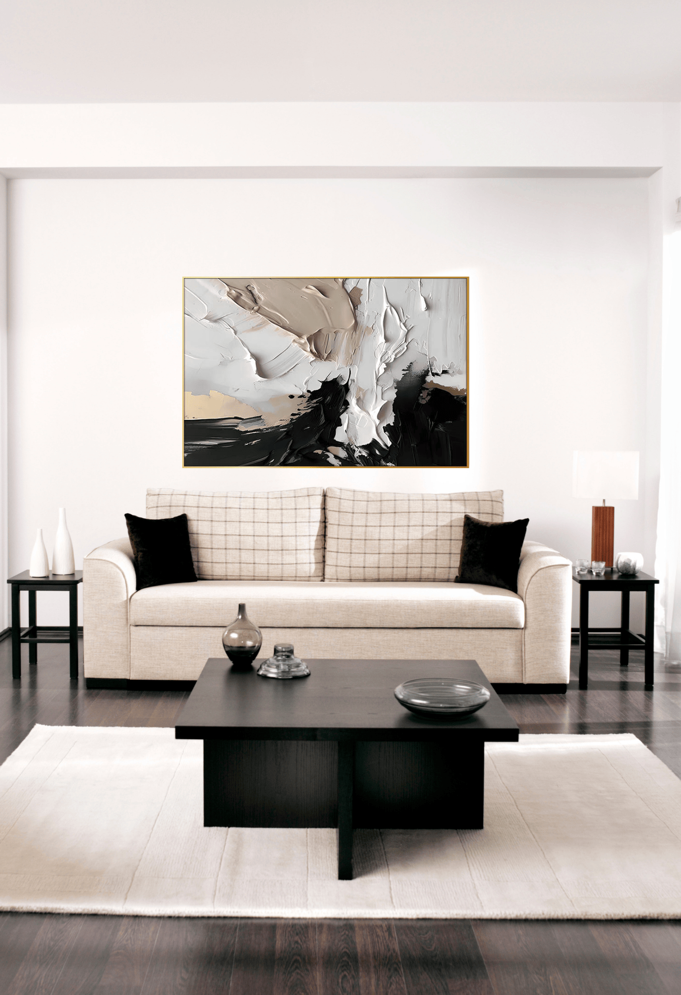 Black and Beige Abstract Brushstrokes Canvas Print Wall Art 80x120 cm | CP160
