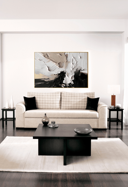 Black and Beige Abstract Brushstrokes Canvas Print Wall Art 80x120 cm | CP160