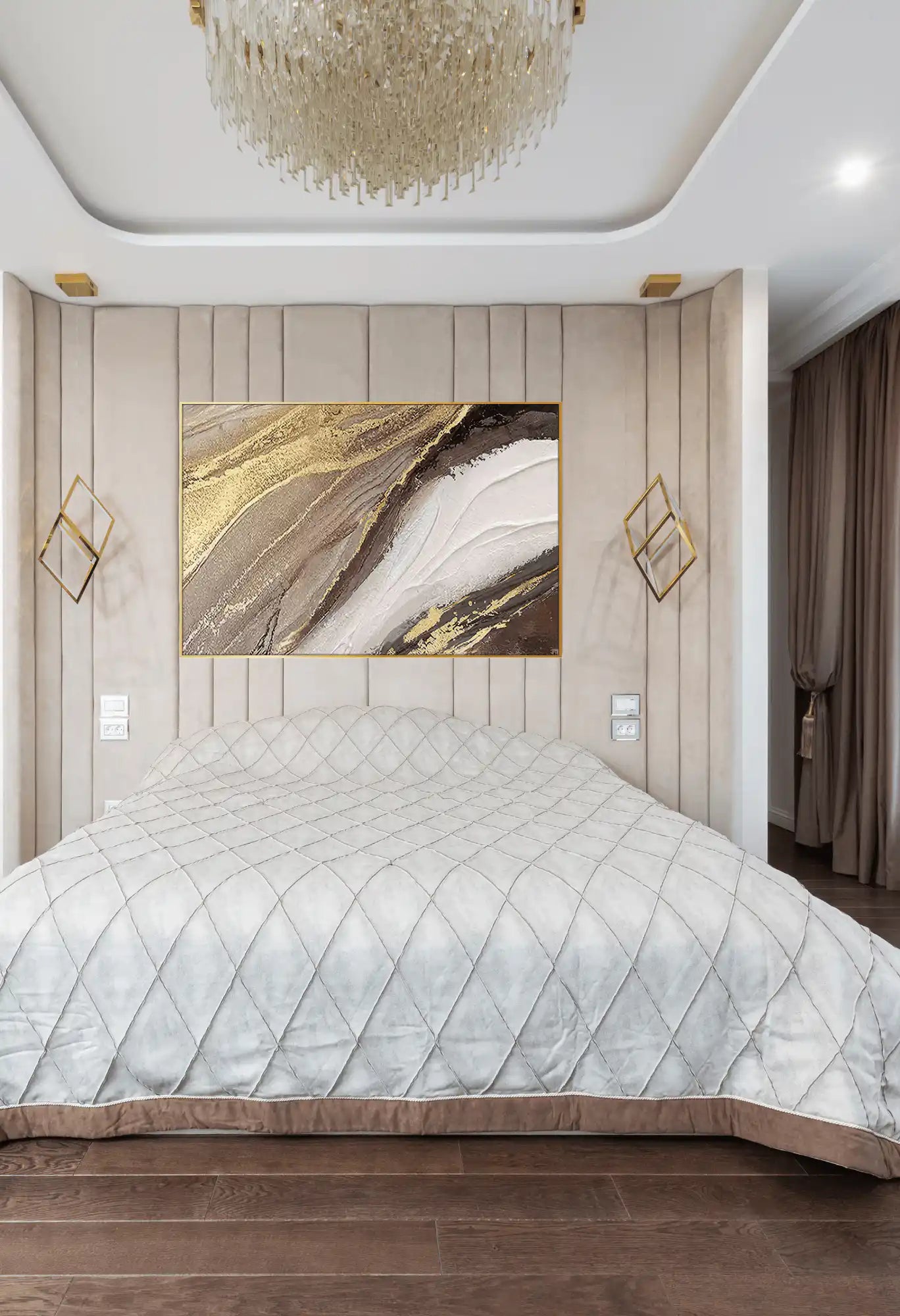 Brown Gold and White Abstract Agate Oversize Canvas Print Wall Art | CP162