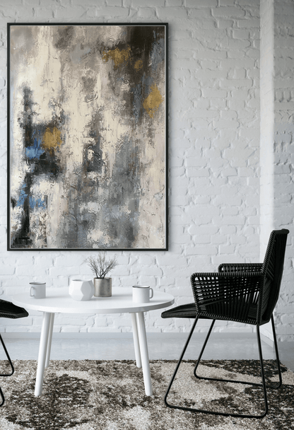 Muted Blue and Gold Abstract Storm Landscape Hand-Painted Canvas Art | HP033