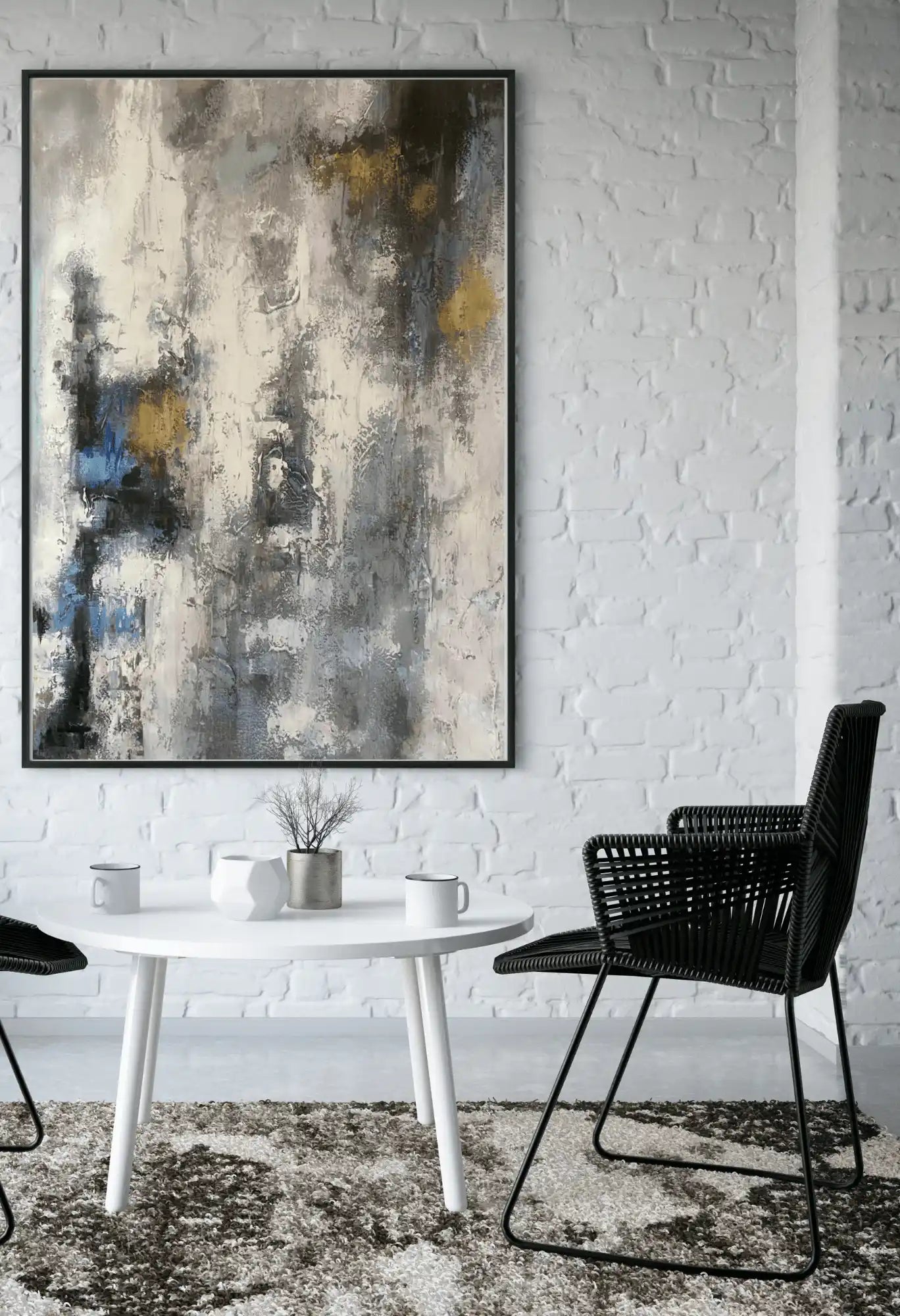 Muted Blue and Gold Abstract Storm Landscape Hand-Painted Canvas Art | HP033