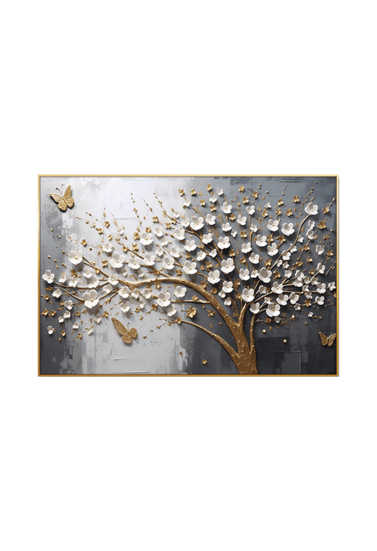 CP165 Gold, Gray and White Floral Canvas Print Wall Decor