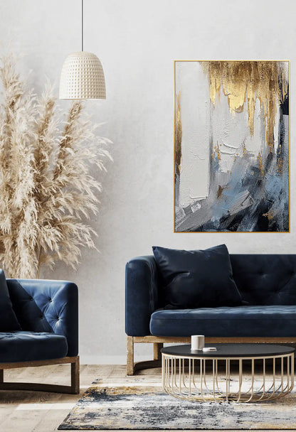 Blue and Gold Abstract Painted Design Oversize Canvas Print Wall Art | CP166