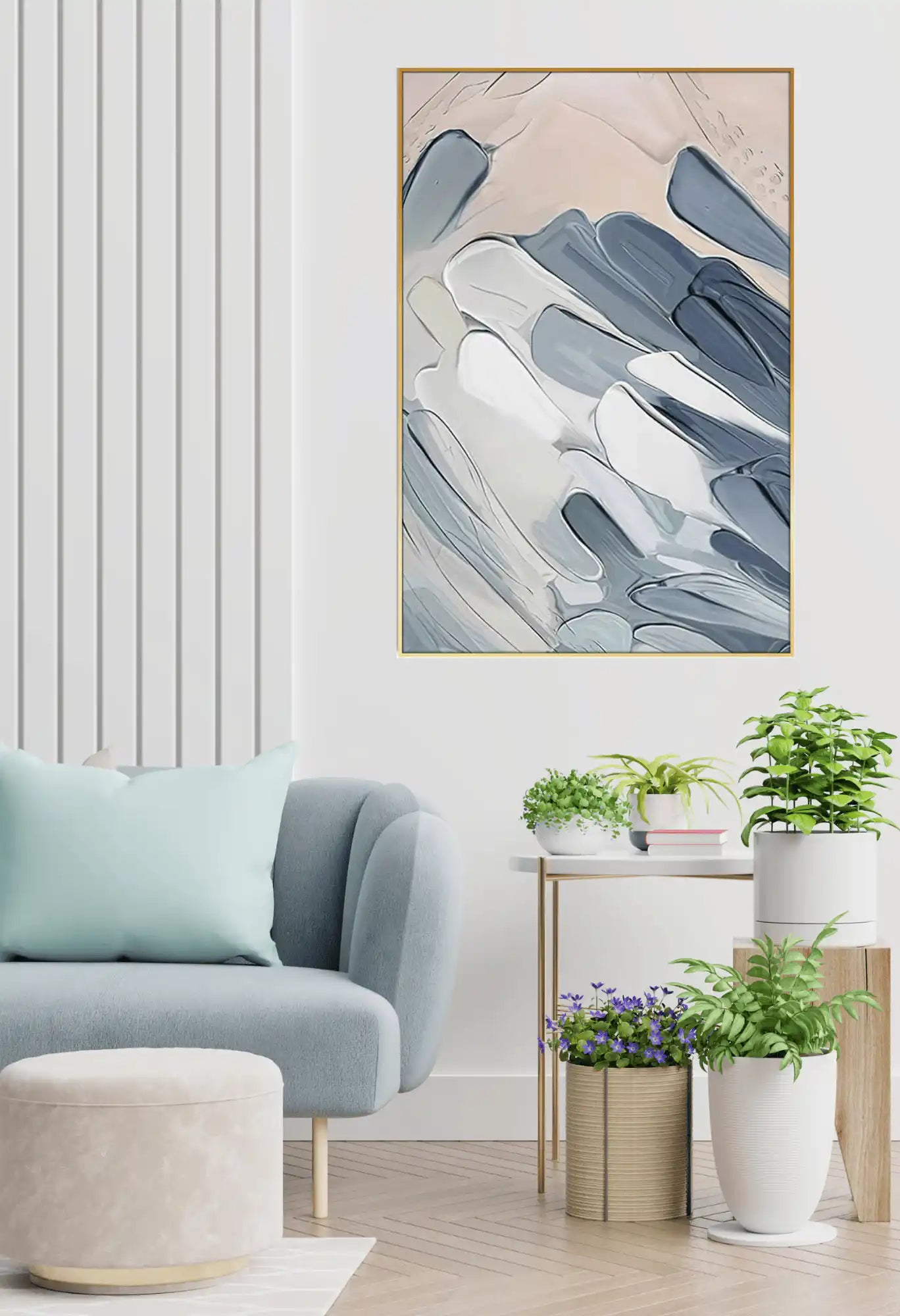 Blue and Beige Abstract Brushstrokes Oversize Canvas Print Wall Art | CP167