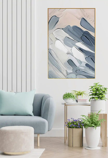 Blue and Beige Abstract Brushstrokes Oversize Canvas Print Wall Art | CP167