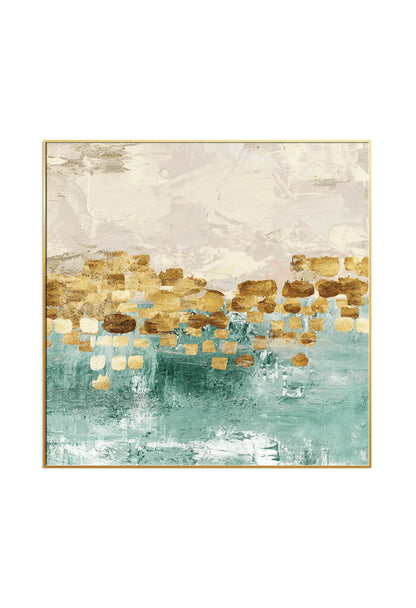 Teal and Gold Color Abstract Triptych Canvas Print Wall Art | CP004