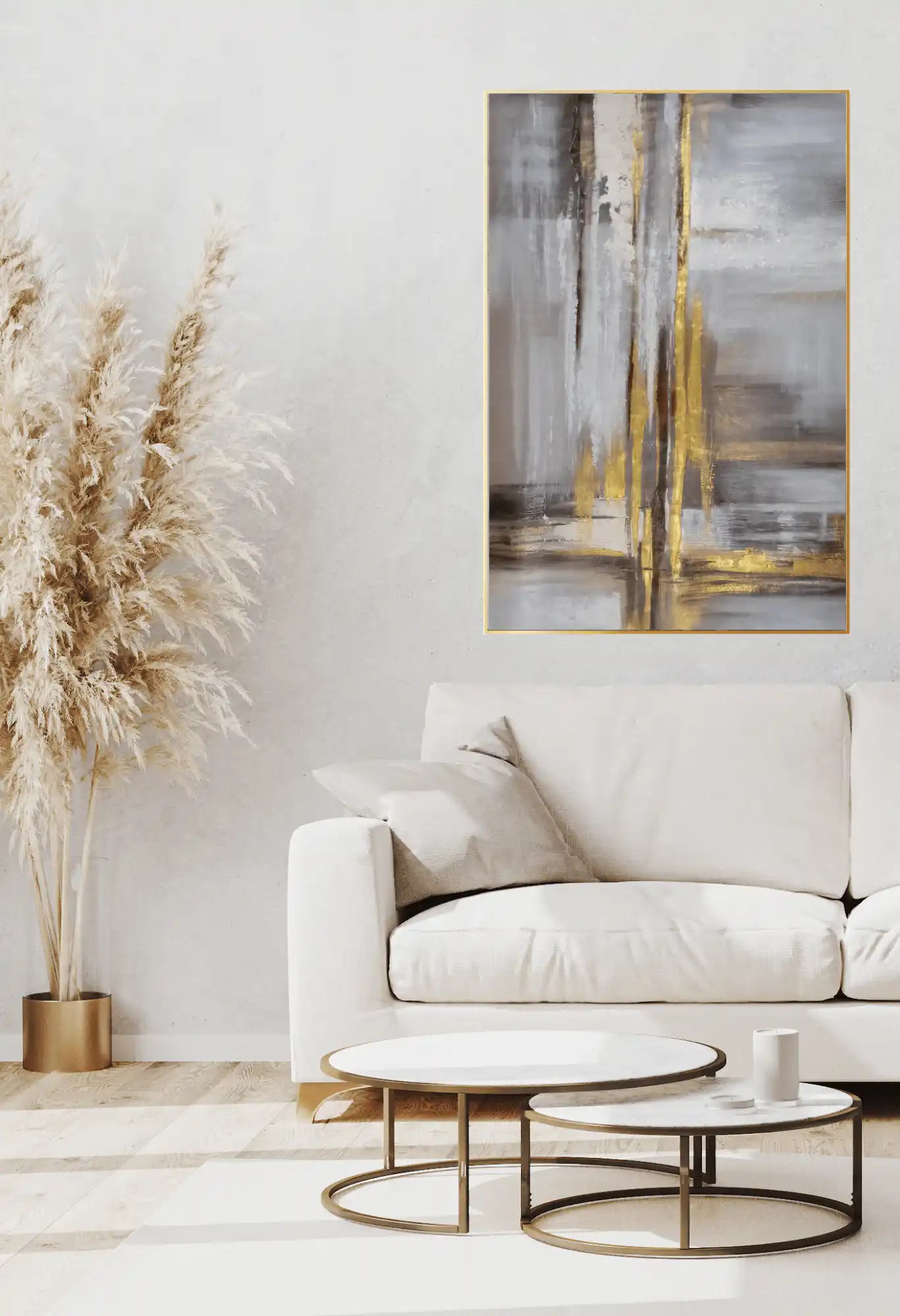 Gold Grid Abstract Cross Hand-Painted Canvas Art | HP021