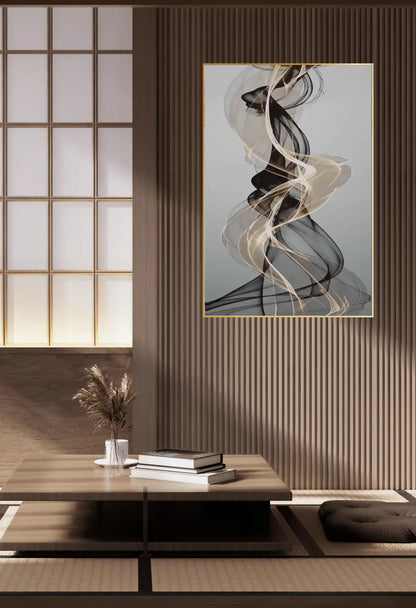 Black and Beige Abstract Mesh Ribbon Oversize Canvas Print Wall Art | CP098