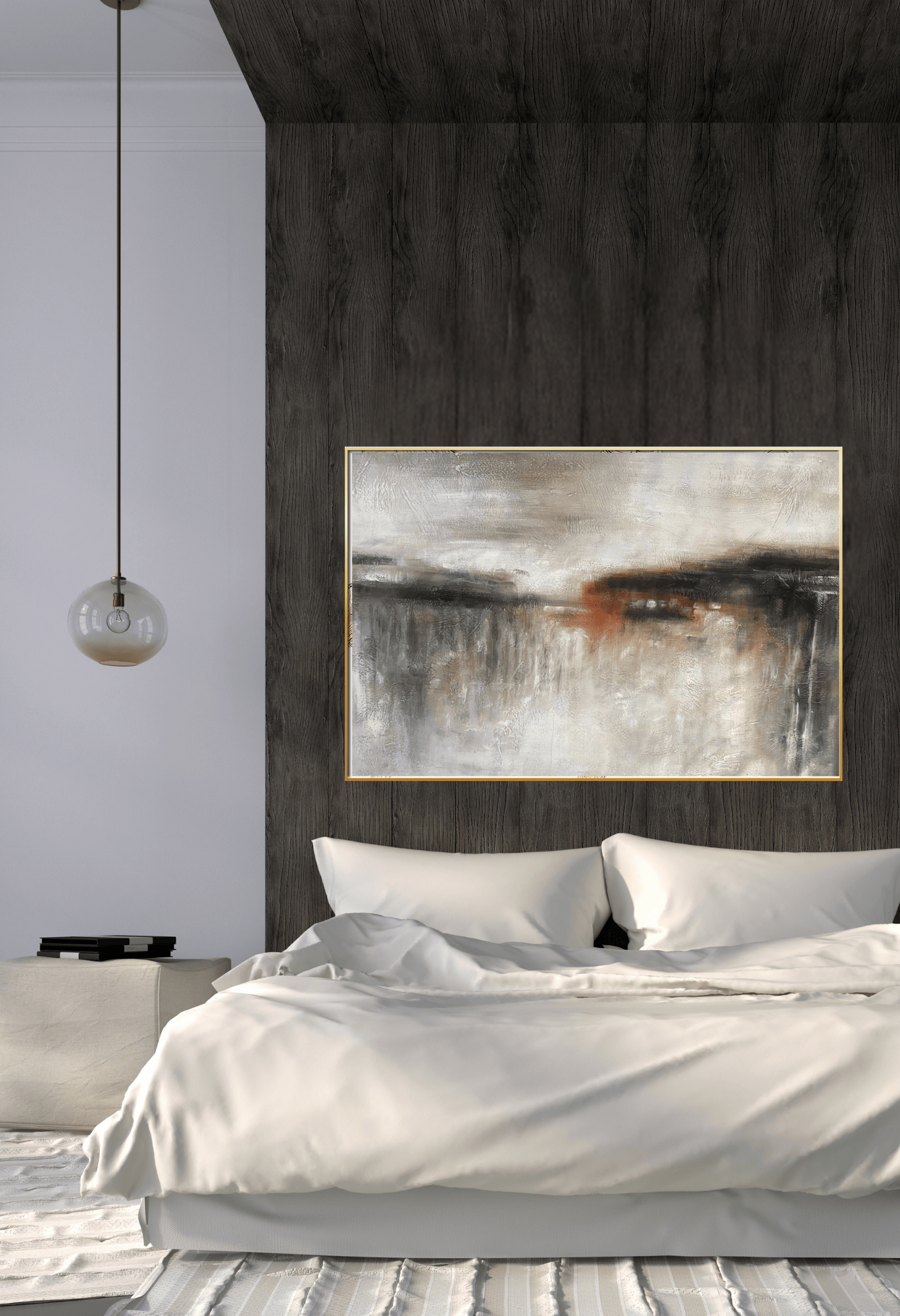Earthy Rust and Charcoal Landscape Abstract Hand-Painted Canvas Art | HP023
