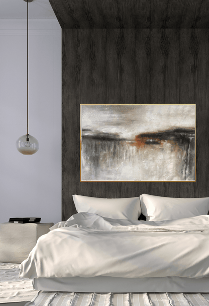 Earthy Rust and Charcoal Landscape Abstract Hand-Painted Canvas Art | HP023