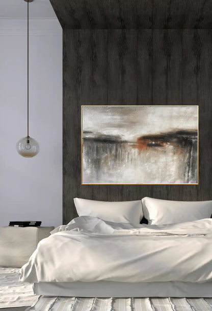 Earthy Rust and Charcoal Landscape Abstract Hand-Painted Canvas Art | HP023