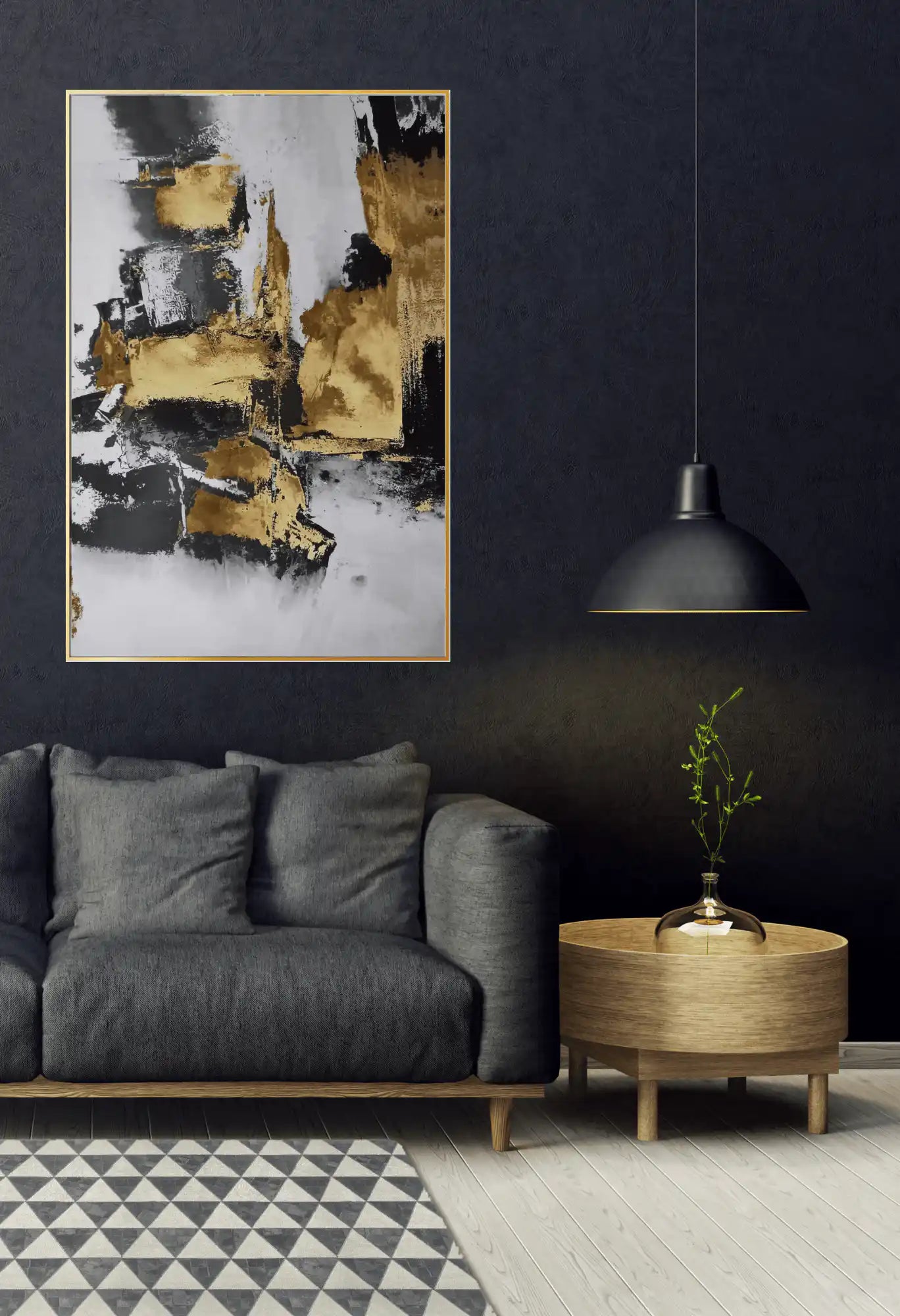 Black Gold and White Abstract Blocks Oversize Canvas Print Wall Art | CP099