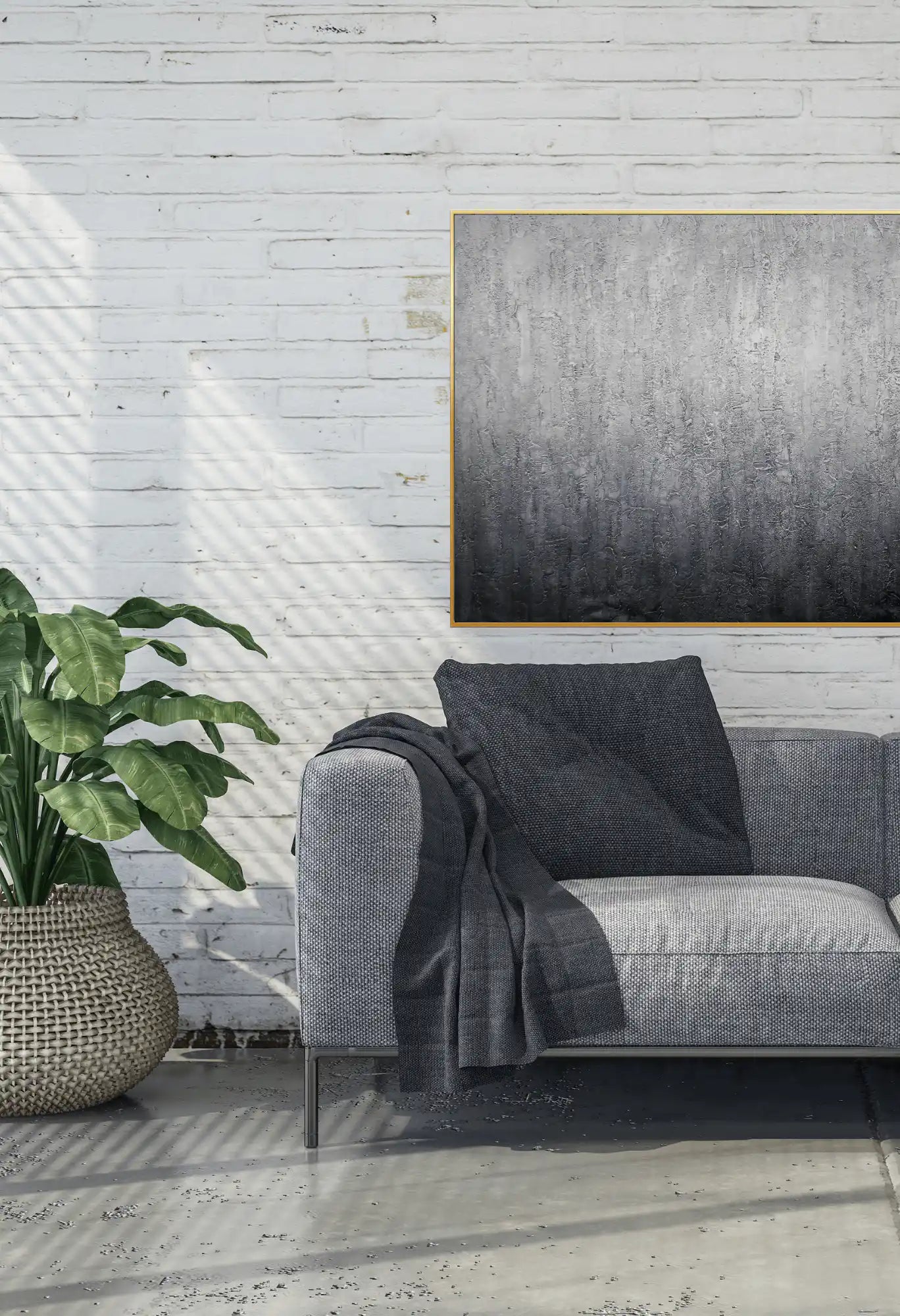 Muted Charcoal Grey Gradient Abstract Hand-Painted Canvas Art | HP032