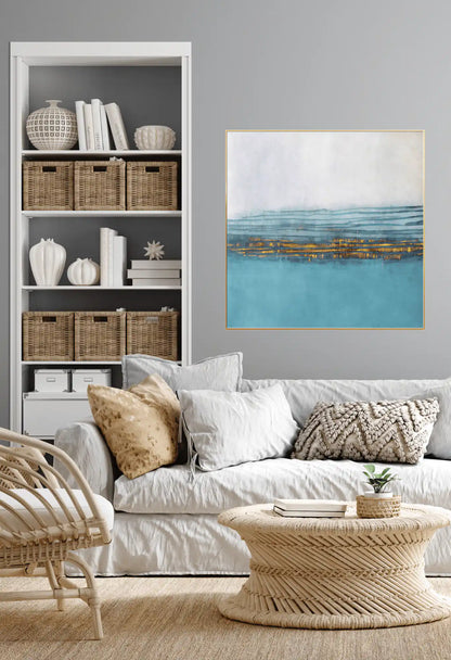 Light Blue and Gold Abstract Diptych Canvas Print Wall Art | CP039040
