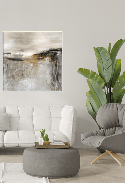Brown and Grey Abstract Horizon Canvas Print Wall Art 100x100 cm | CP105
