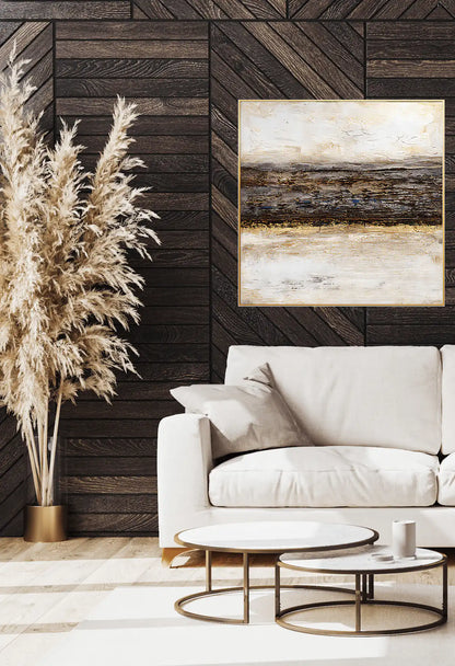Cream, Earthy Brown, and Gold Horizon Oversize Canvas Print Wall Art | CP122