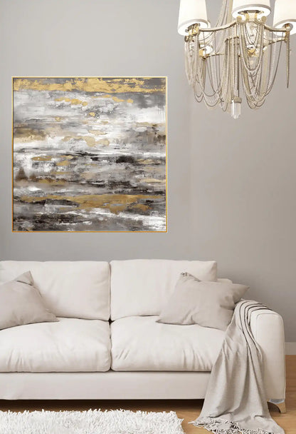 Gold Grey and White Abstract Layers Oversize Canvas Print Wall Art | CP123