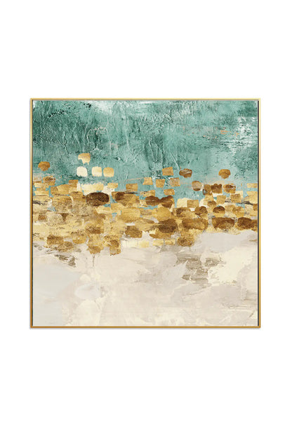 Teal and Gold Color Abstract Triptych Canvas Print Wall Art | CP004