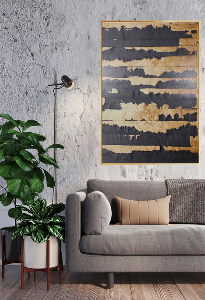 Black and Gold Abstract Torn Layers Oversize Canvas Print Wall Art | CP071