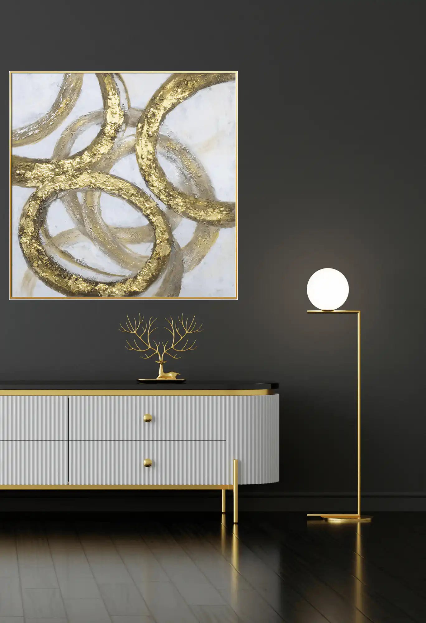 Gold and Beige Abstract Rings Oversize Canvas Print Wall Art | CP124
