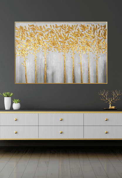 Metallic Gold Forest Canopy Abstract Hand-Painted Canvas Art 85x125 cm | HP025