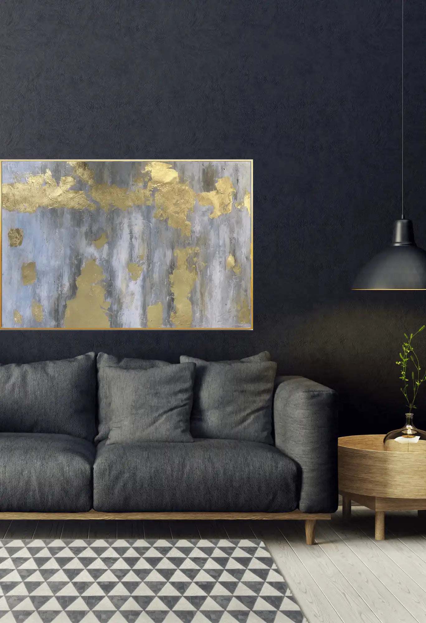 Metallic Gold Flecks Grey Abstract Hand-Painted Canvas Art | HP022