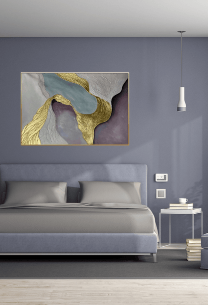 Fluid Geode Waves Hand-Painted Metallic Gold Canvas Wall Art 85x125 cm | HP027