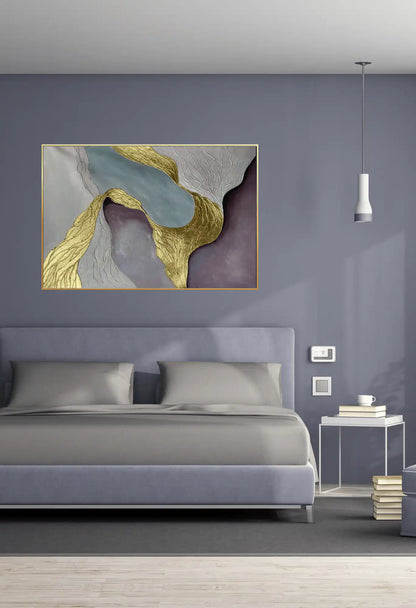 Fluid Geode Waves Hand-Painted Metallic Gold Canvas Wall Art | HP027