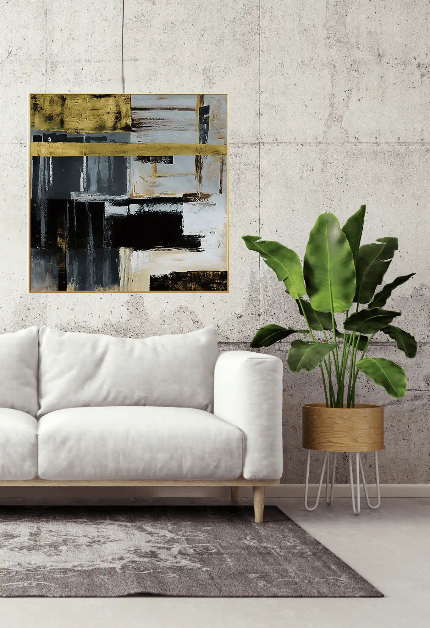 Black Gold and Grey Abstract Mosaic Geometric Large Canvas Print Wall Art | CP030