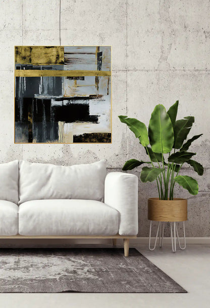 Black Gold and Grey Abstract Mosaic Geometric Large Canvas Print Wall Art | CP030