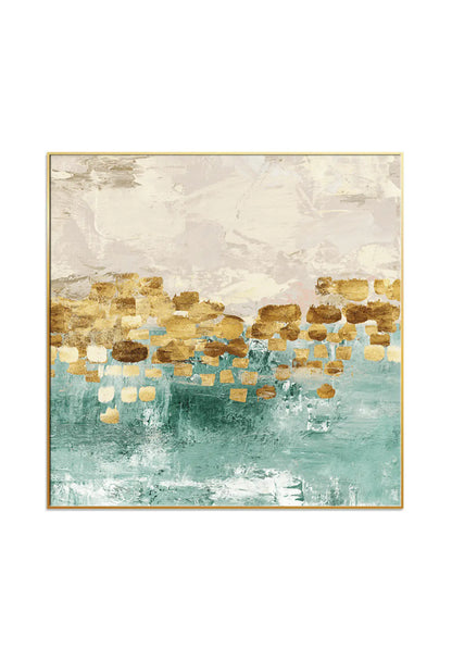 Teal and Gold Color Abstract Triptych Canvas Print Wall Art | CP004