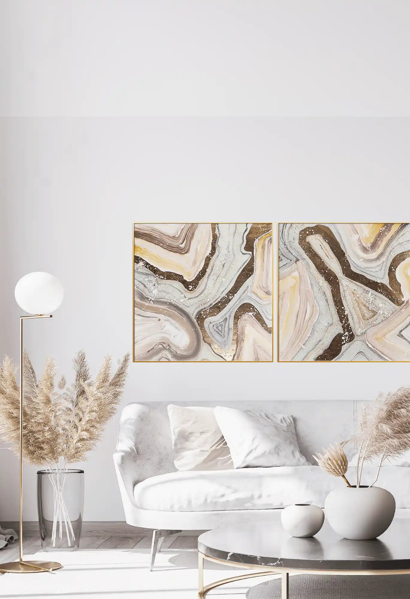 Blush Pink and Gold Agate Geode Abstract Diptych Canvas Print Wall Art | CP035036