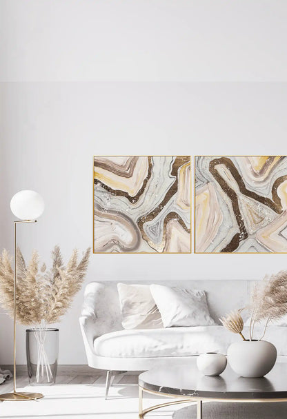 Blush Pink and Gold Agate Geode Abstract Diptych Canvas Print Wall Art | CP035036