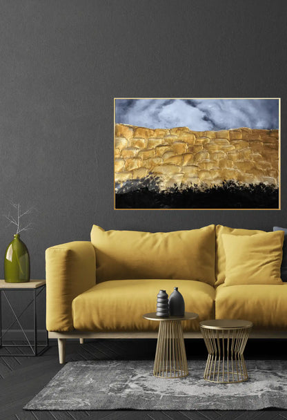 Metallic Gold Textured Brick Wall Original Hand-Painted Canvas Art | HP046