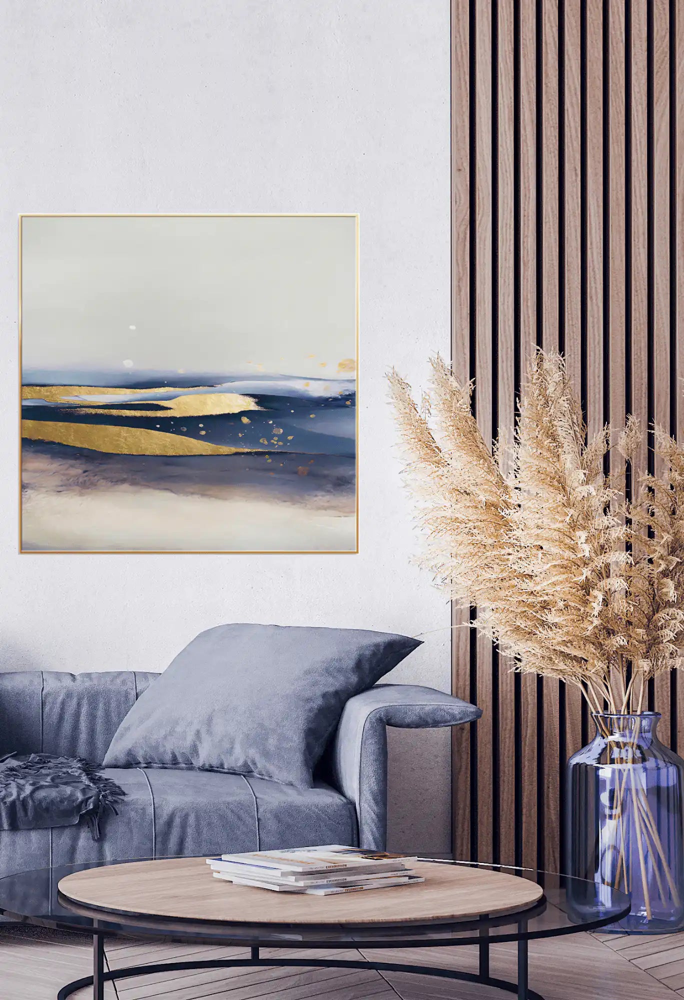 Navy Blue and Gold Abstract Oversize Canvas Print Wall Art | CP039040