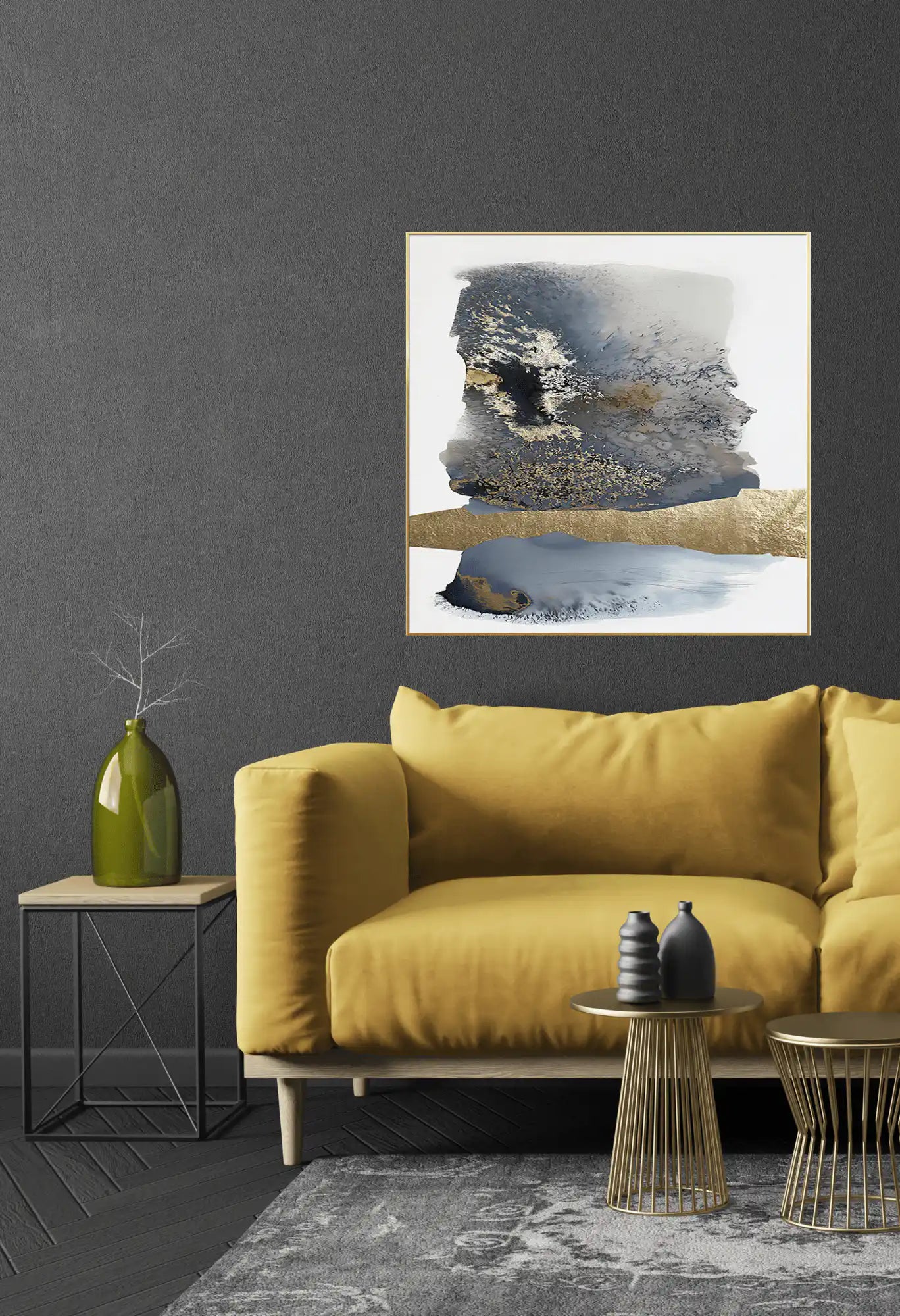 Navy Blue and Gold Abstract Oversize Canvas Print Wall Art | CP039040