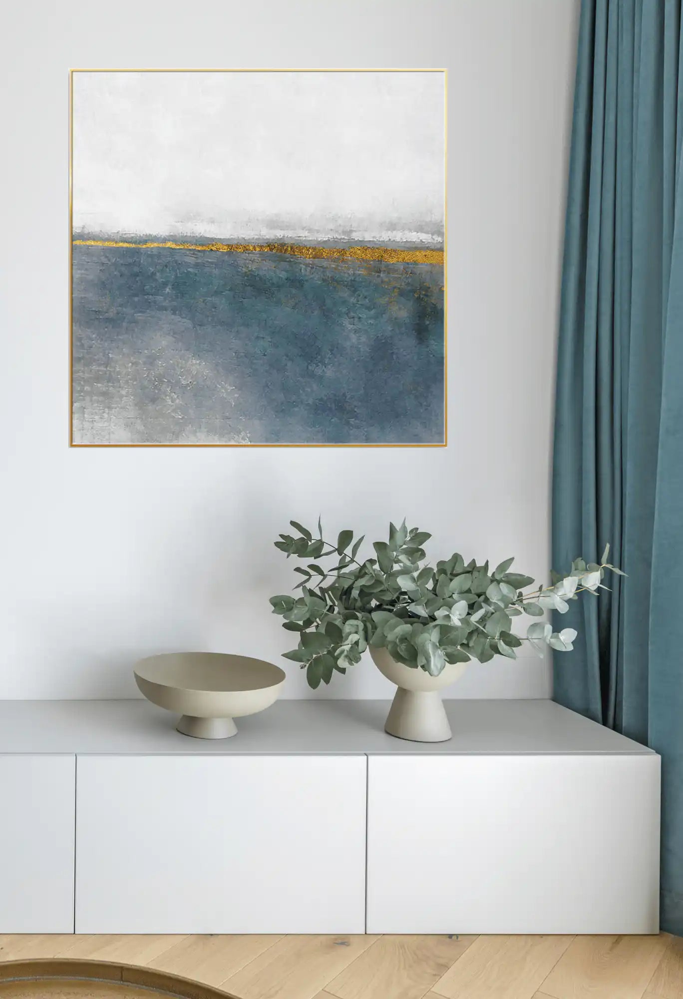 Teal Blue and Gold Abstract Diptych Canvas Print Wall Art | CP042043