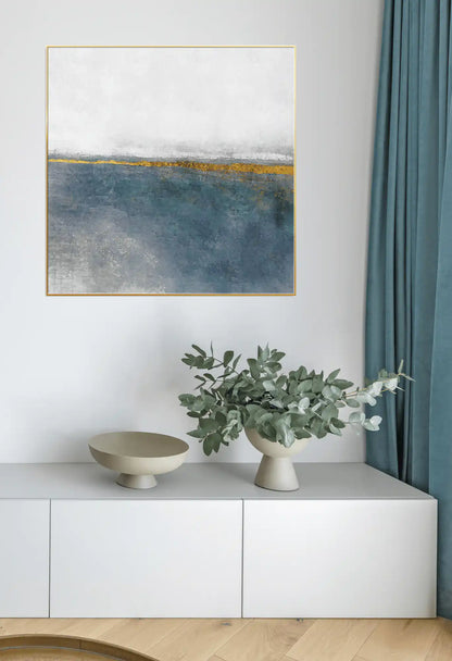 Teal Blue and Gold Abstract Diptych Canvas Print Wall Art | CP042043