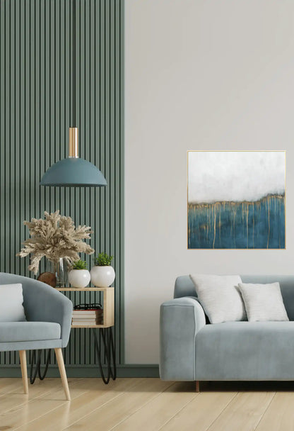 Teal Blue and Gold Abstract Diptych Canvas Print Wall Art | CP042043