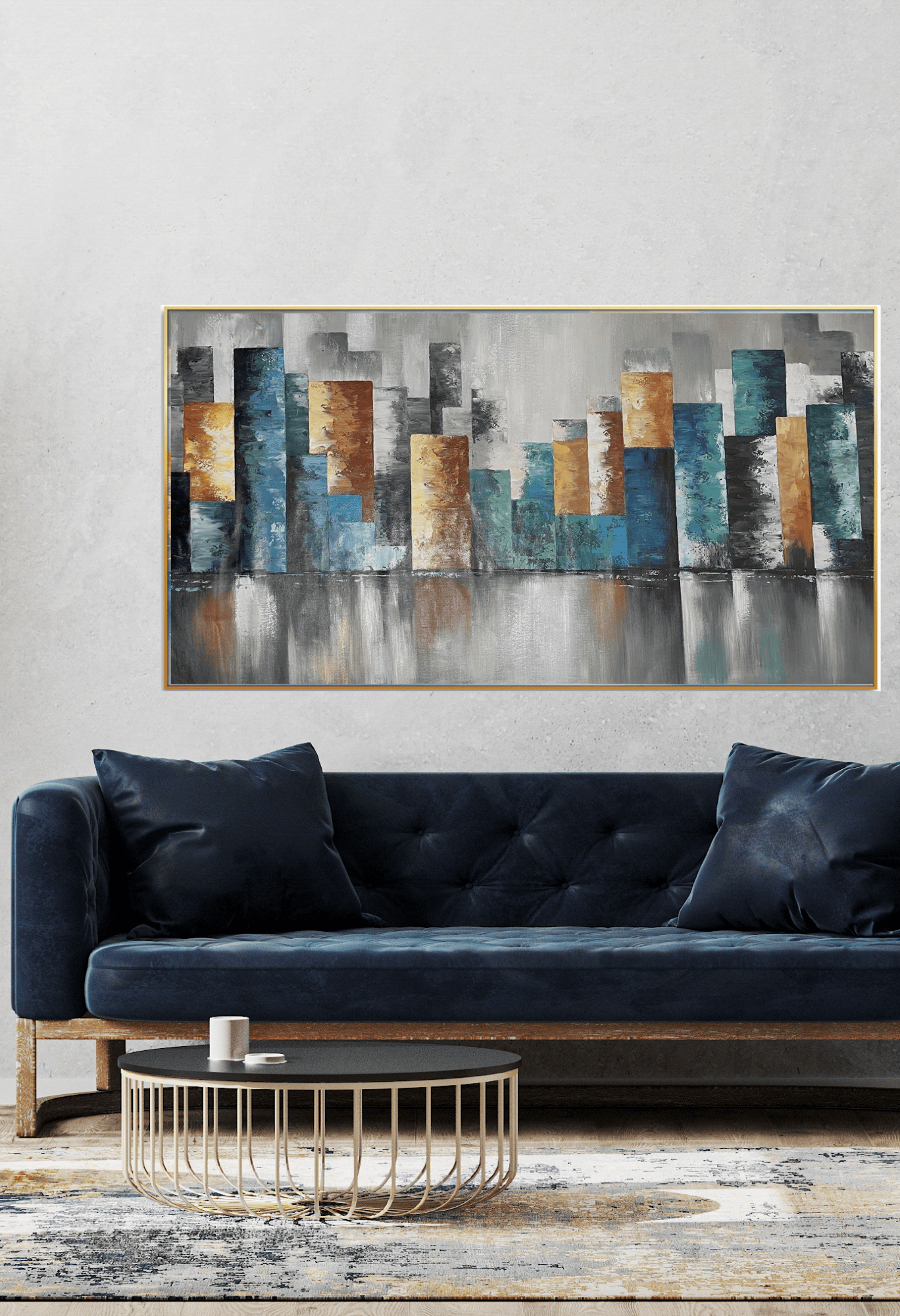 Abstract Colorful Cityscape Skyline Hand-Painted Canvas Wall Art 95x185 cm | HP045