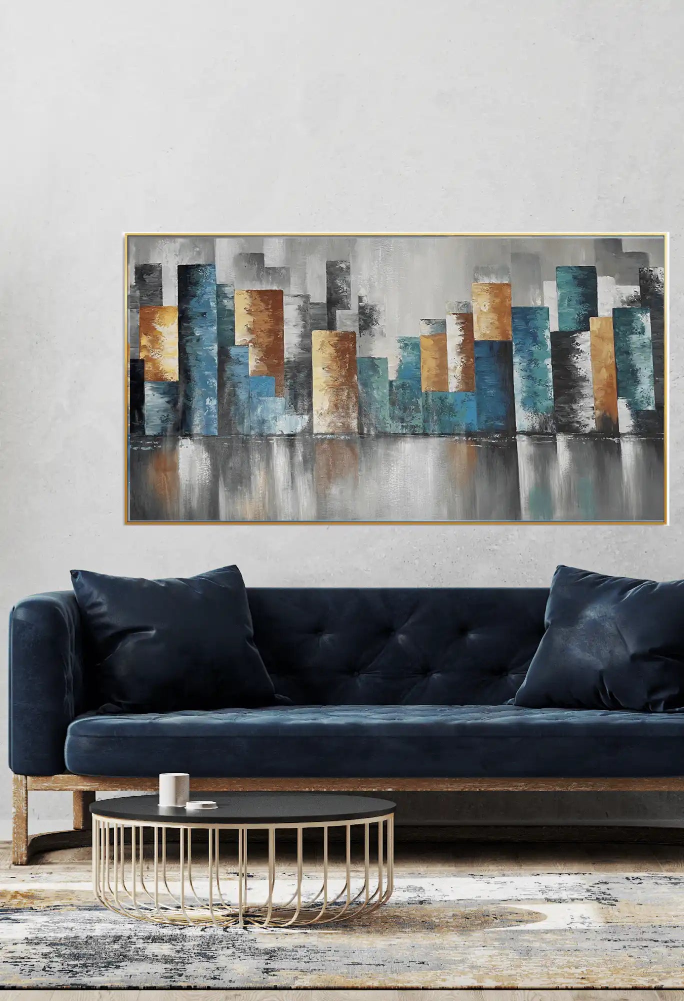 Abstract Colorful Cityscape Skyline Hand-Painted Canvas Wall Art | HP045