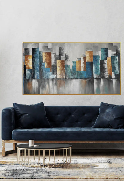 Abstract Colorful Cityscape Skyline Hand-Painted Canvas Wall Art | HP045