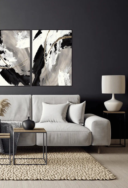 Black Grey and White Abstract Diptych Canvas Print Wall Art | CP056057