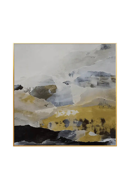 Mustard Yellow and Grey Abstract Diptych Canvas Print Wall Art | CP037038