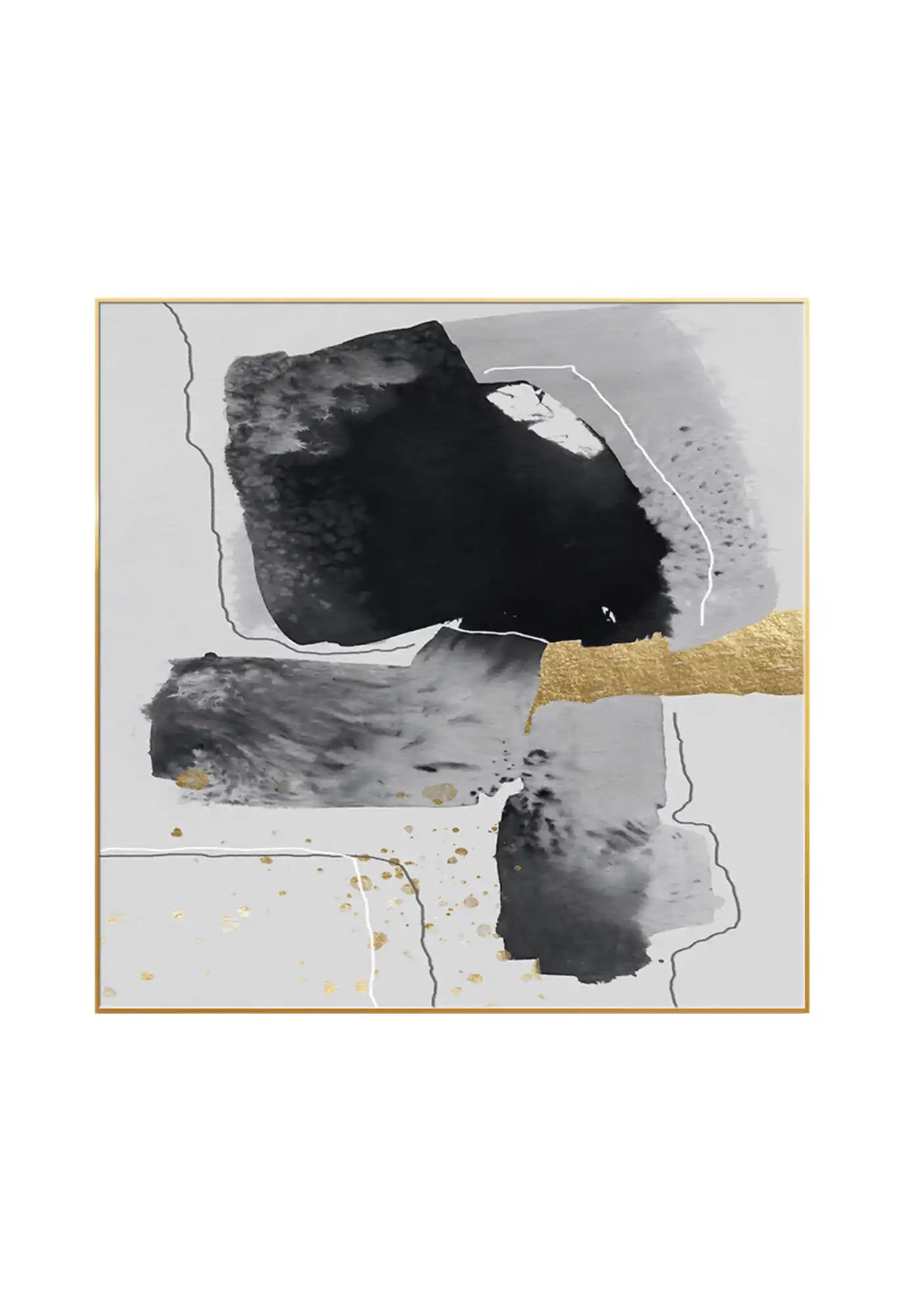 Black Gold and Grey Geometric Abstract Diptych Canvas Print Wall Art | CP032041
