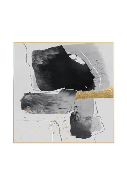 Black Gold and Grey Geometric Abstract Diptych Canvas Print Wall Art | CP032041