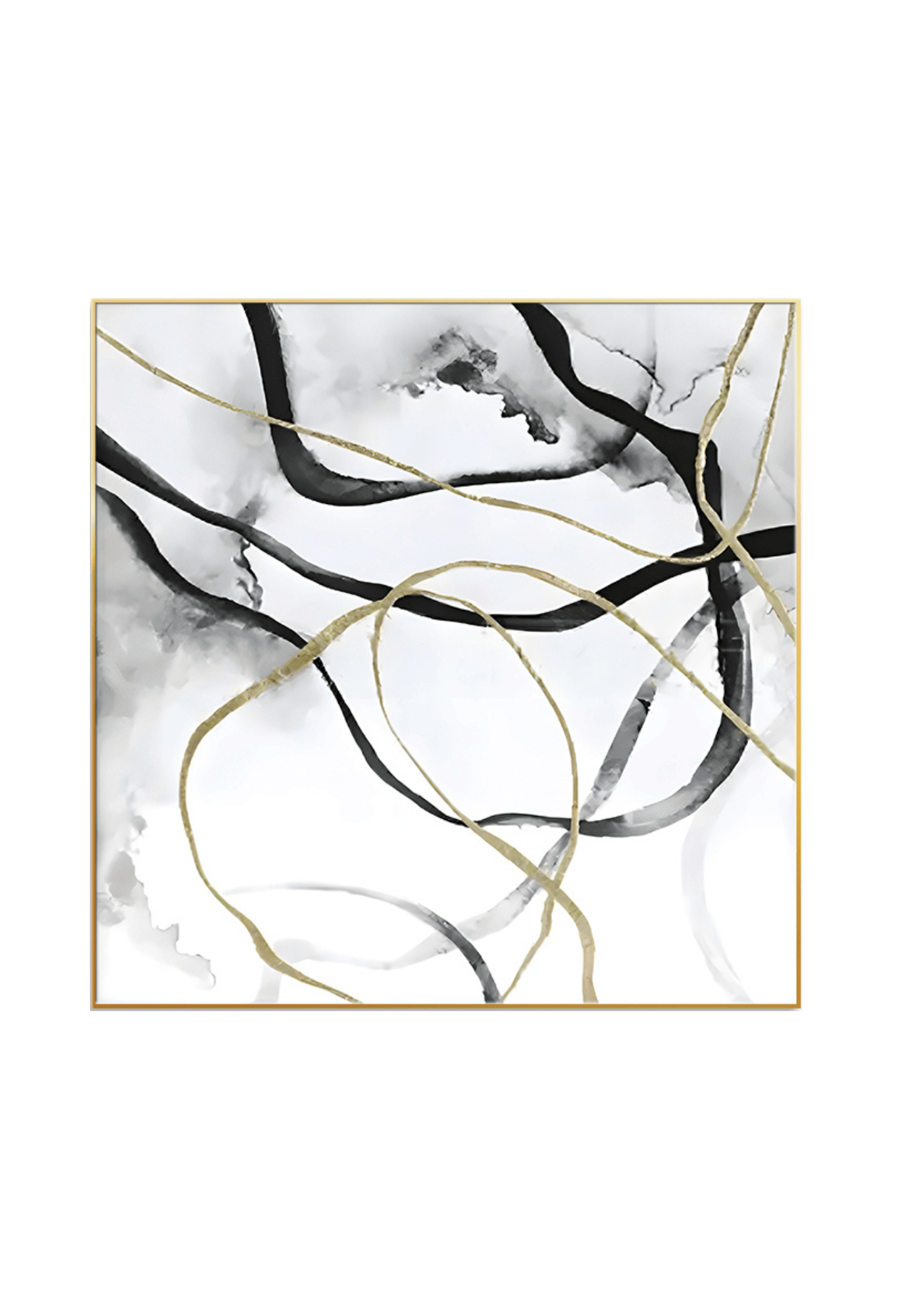 Black Gold and Grey Geometric Abstract Canvas Print Wall Art 80x80 cm Set Minimalist Diptych | CP032041